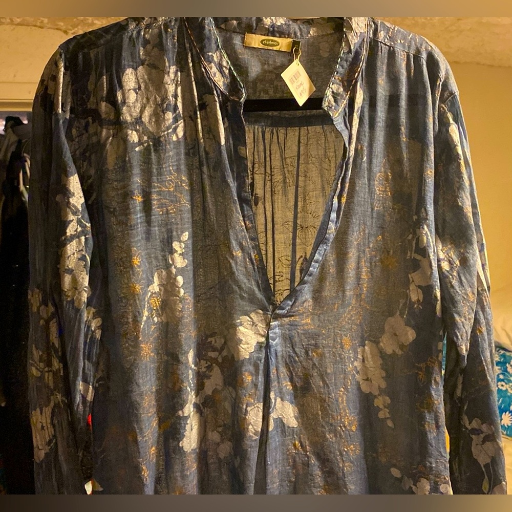 Dolma Gauzy Shear Blue and Silver Tunic Beach Coverup
